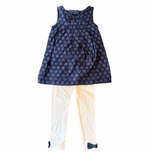Old Navy- Toddler Girls Navy Eyelet Sleeveless Tunic with Cream Leggings Set